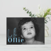 Script Hallo Name Blue Boy Minimalistisch Foto Bab Ankündigung (Stehend Vorderseite)