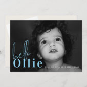 Script Hallo Name Blue Boy Minimalistisch Foto Bab Ankündigung (Vorne/Hinten)