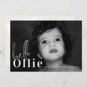 Script Hallo Name Neutrales Minimalistisches Foto Ankündigung (Vorne/Hinten)