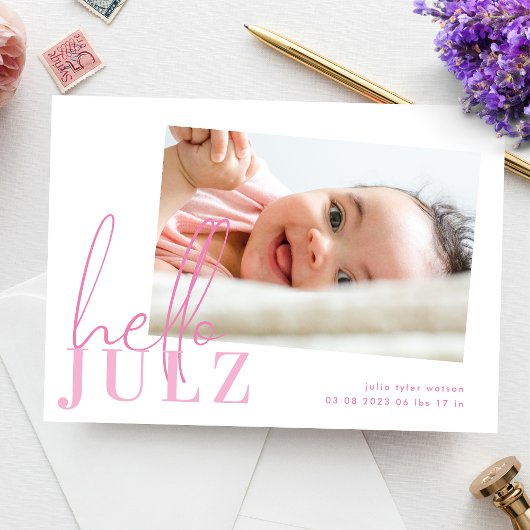 Script Hallo Name Pink Minimalistisches Foto Baby 