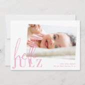Script Hallo Name Pink Minimalistisches Foto Baby  (Vorderseite)