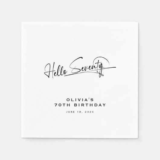 Script Hallo Siebzig Minimalistischer 70. Geburtst Serviette (Vorderseite)