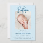 Script Handgeschriebene Taufe Christening Foto Boy Einladung (Vorderseite)