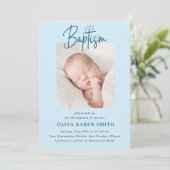 Script Handgeschriebene Taufe Christening Foto Boy Einladung (Stehend Vorderseite)