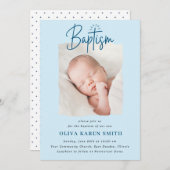 Script Handgeschriebene Taufe Christening Foto Boy Einladung (Vorne/Hinten)