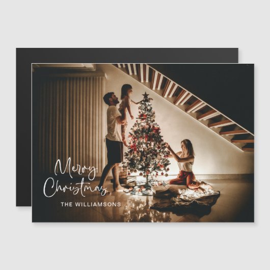 Script Handwriting Christmas Foto Magnetkarte (Vorne/Hinten)