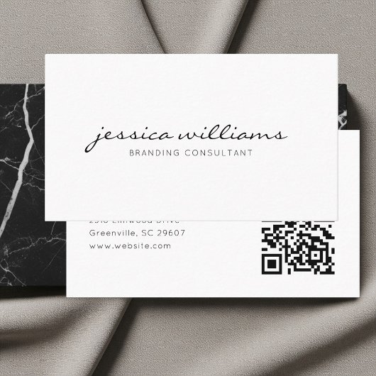Script Handwritten White Minimalist QR Code Visitenkarte