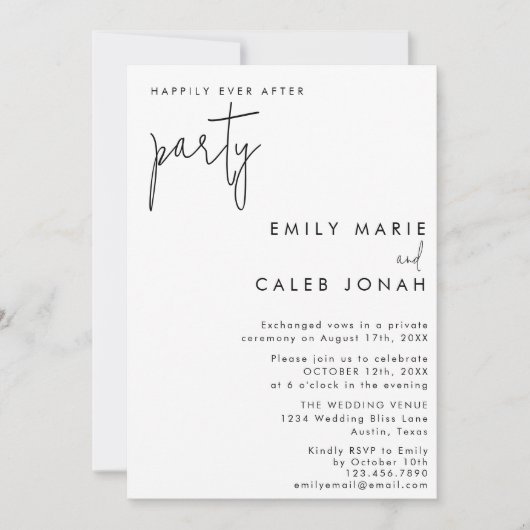 Script Happily Ever After Party Wedding Reception Einladung (Vorderseite)