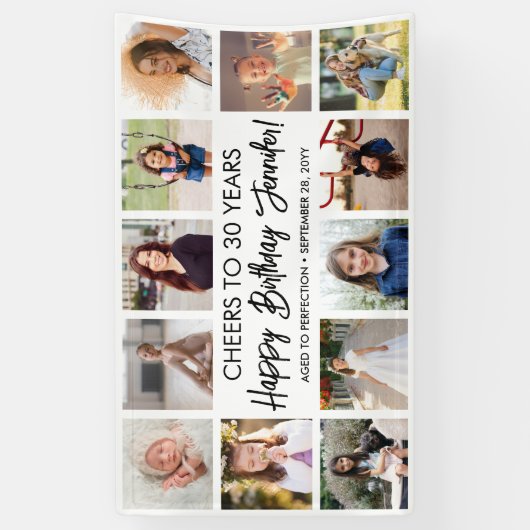 Script Happy Birthday Modern Foto Collage Party Banner (Vertikal)