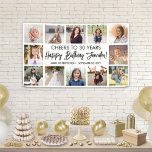 Script Happy Birthday Modern Foto Collage Party Banner<br><div class="desc">Fügen Sie einen stilvollen personalisierten Happy Birthday Wunsch zum Party Dekorationen mit einem modernen 12 Foto Collage Banner. Die Bilder und alle Formulierungen auf dieser Vorlage sind einfach zu anpassen. Mit dem Zazzle Design Editor können Sie die Farben und Stile des Schriftartes leicht ändern. Das Schwarz-Weiß-Design besticht durch handgeschriebene Schriftzeichen,...</div>