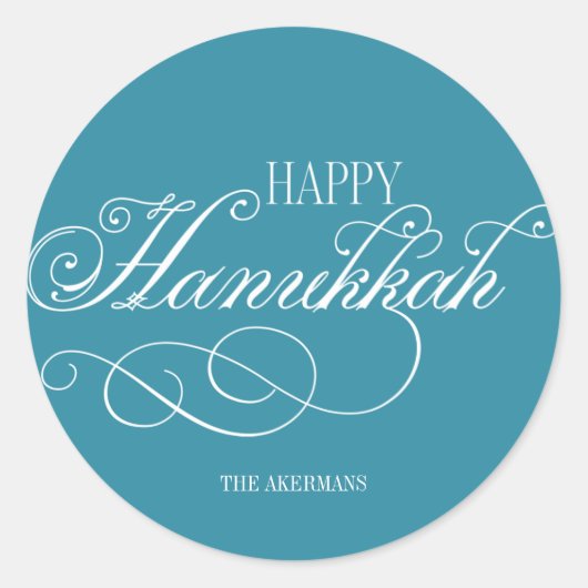 Script Happy Hanukkah Holiday Runder Aufkleber (Vorderseite)