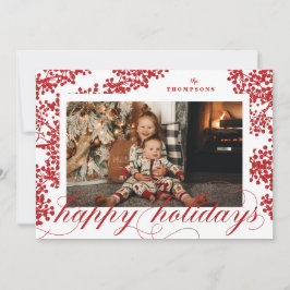 Script Happy Holidays Red Berries Fotokarte Feiertagskarte