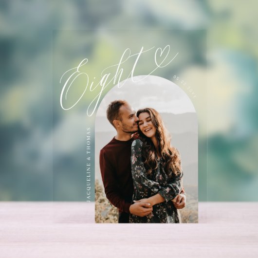 Script Heart Foto Hochzeit Tischnummer 8 Acrylschild (Neutral)