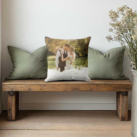 Script Heart Foto Wedding Pillow Kissen