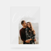 Script Heart Foto Wedding Tischnummer One Acrylschild (Vorderseite)
