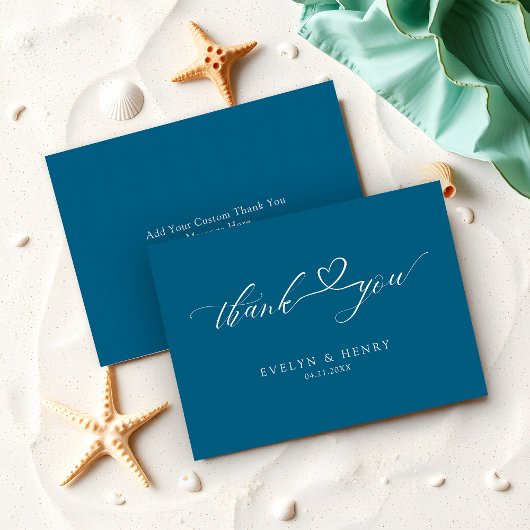 Script Heart Ocean Blue Wedding Budget Vielen Dank Mitteilungskarte