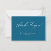 Script Heart Ocean Blue Wedding Budget Vielen Dank Mitteilungskarte (Vorderseite)