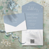 Script Hearts Dusty Blue QR Code Hochzeit All In One Einladung