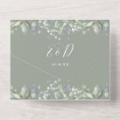 Script Hearts floral QR Code Sage Green Wedding All In One Einladung (Rückseite)