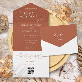 Script Hearts Terracotta QR Code Hochzeit All In One Einladung