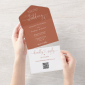 Script Hearts Terracotta QR Code Hochzeit All In One Einladung (Abreißen)