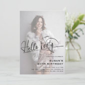 Script Hello 40 Minimal Foto 40. Geburtstag Einladung (Stehend Vorderseite)