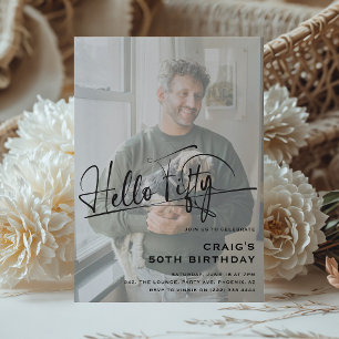 Script Hello 50 Minimal Foto 50. Geburtstag Einladung