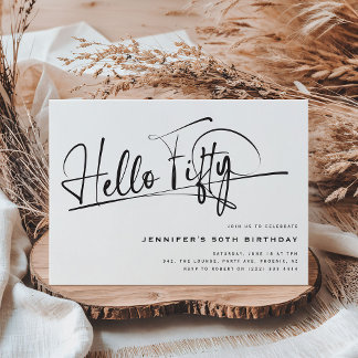 Script Hello 50 Minimalistisch 50. Geburtstag Einladung