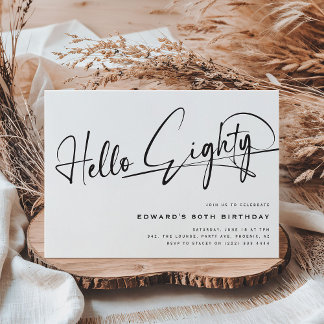 Script Hello Aachtty Minimalistisch 80. Geburtstag Einladung