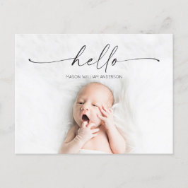 Script Hello Baby Birth Announcement Foto Postkarte
