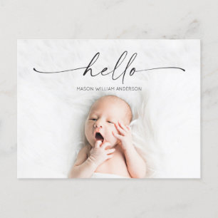 Script Hello Baby Birth Announcement Foto Postkarte