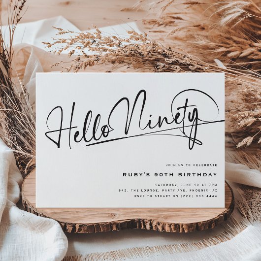 Script Hello Nneety Minimalistisch 90. Geburtstag Einladung