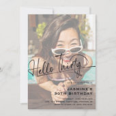 Script Hello Thirty Minimal Foto 30. Geburtstag Einladung (Vorderseite)