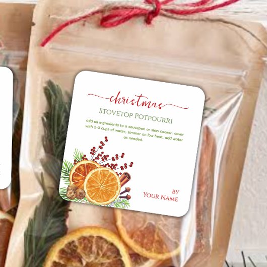 Script Herdfeuer-Weihnachtssimmer-Potpourri Quadratischer Aufkleber
