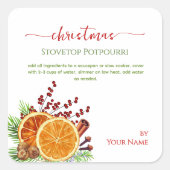 Script Herdfeuer-Weihnachtssimmer-Potpourri Quadratischer Aufkleber (Vorderseite)