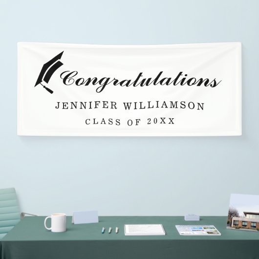 Script Herzlichen Glückwunsch Abschluss Black & Wh Banner (Messe)