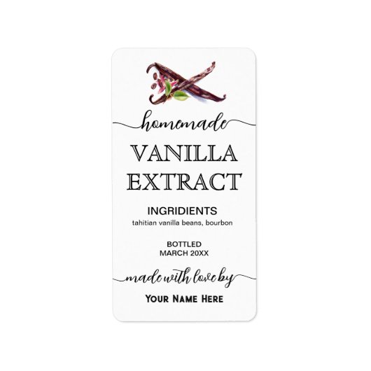 Script Homemade Madagascar Vanilla Extract Label Adressaufkleber (Vorne)