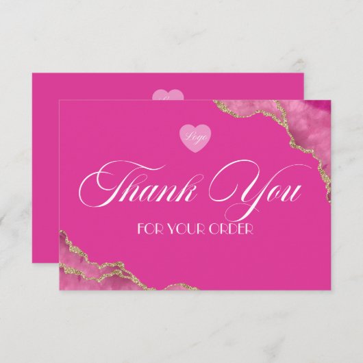 Script Hot Pink Marble Geschäft Danke Karte (Vorne/Hinten)