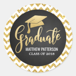 Script-Imitate Gold Foil Graduate Hat Glitzer Zick Runder Aufkleber