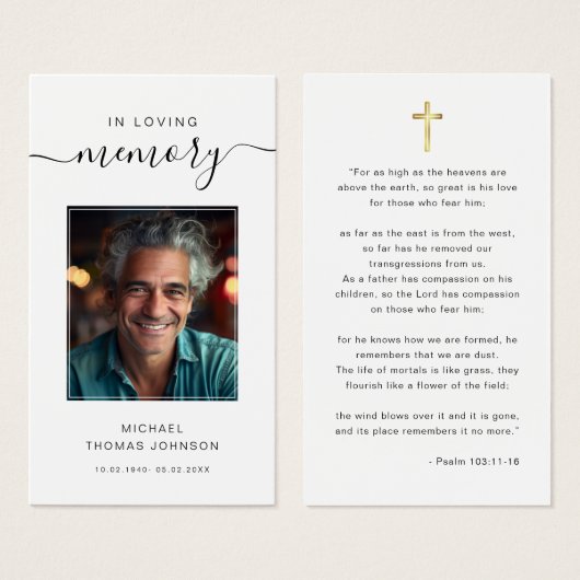 Script in Love Memory Beerdigung Foto Gebetskarte (Vorne & Hinten)