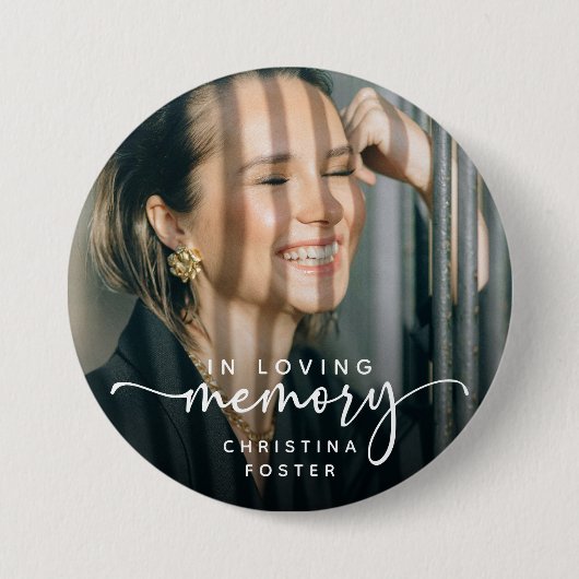 Script in Love Memory Foto Memorial Button (Vorderseite)