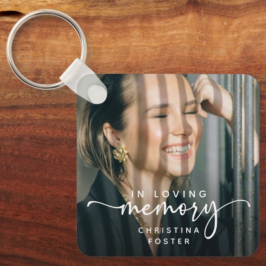 Script In Loving Memory Photo Memorial Schlüsselanhänger (Vorderseite)