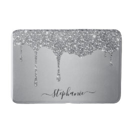 Script Individuelle Name Silver Glitzer Tropfen Lu Badematte
