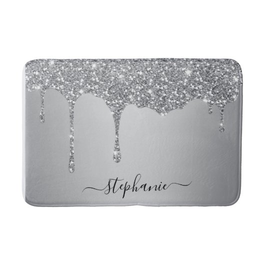 Script Individuelle Name Silver Glitzer Tropfen Lu Badematte (Vorderseite)