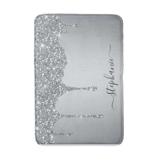 Script Individuelle Name Silver Glitzer Tropfen Lu Badematte (Vorderseite Vertikal)