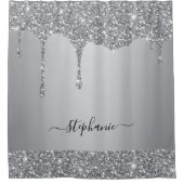 Script Individuelle Name Silver Glitzer Tropfen Lu Duschvorhang (Vorderseite)