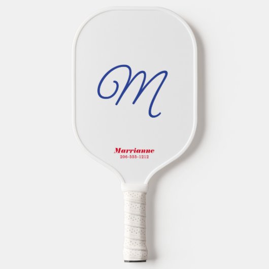 Script Initial Elegant Red White Blue Personalisie Pickleball Schläger (Vorderseite)