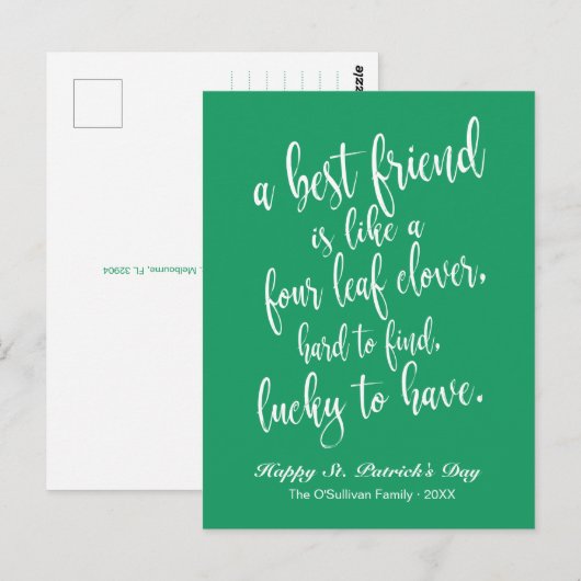 Script Irish Friendship Proverb St. Patrick's Day Postkarte (Vorne/Hinten)