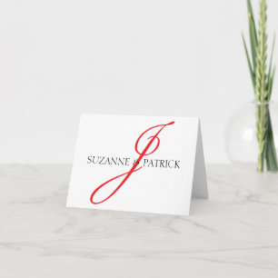 Script J Monogramm Notizkarte (Rot / Schwarz) Dankeskarte