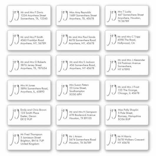 Script Joy Christmas 18 Empfänger Name Adressen Aufkleber (Vorderseite)